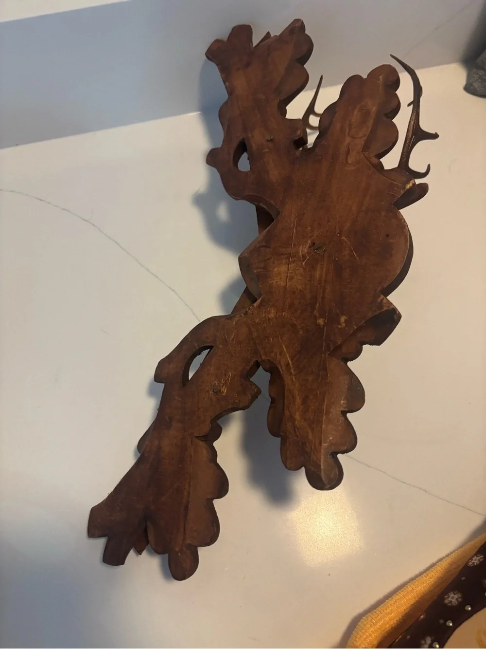Vintage Carved Wood Deer Hunting Wall Plaque Rifle & Antlers Rustic Cabin Decor